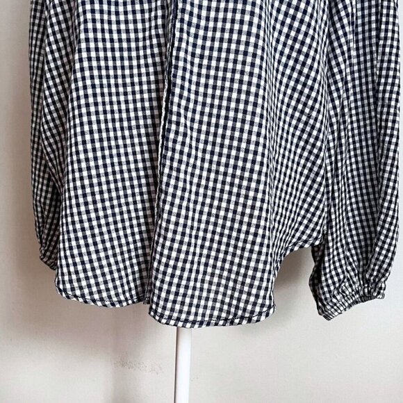 PILCRO WHITE BLUE CHECKERED GINGHAM OVERSIZED COLLARLESS BUTTON DOWN SHIRT - L - Picture 6 of 11